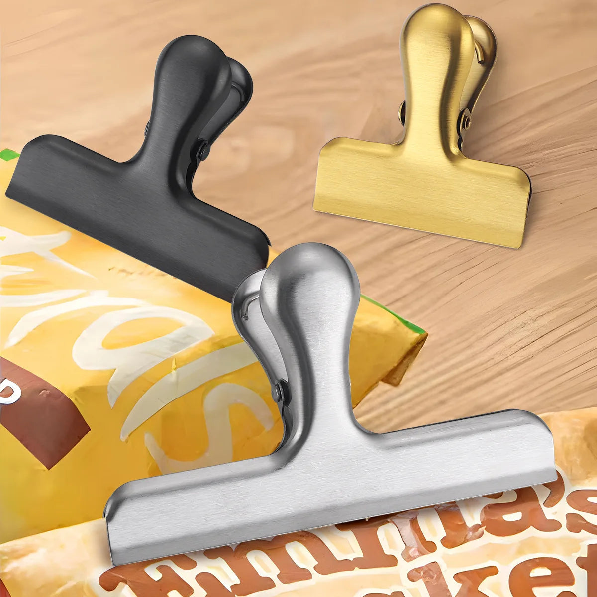 Stainless Steel Chip Bag ClipsHeavy Duty Stainless Steel Grip Clips Food Bags Snack Clamp Kitchen Office Seal Coffee Bags Paper