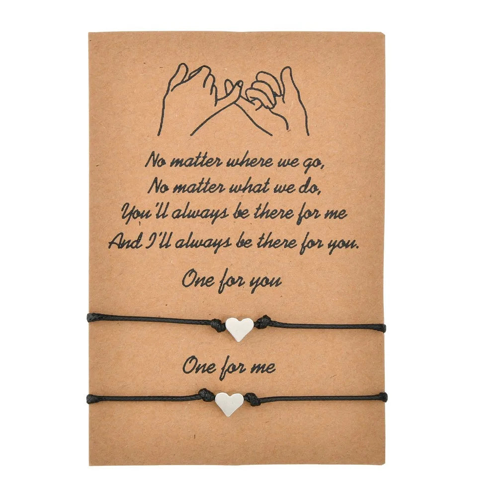 Heart Stars Moon Sun Crown Ball Beads Clover Charm Shield of David Pinky Swear Promise Couple Bracelets with Make a Wish Card