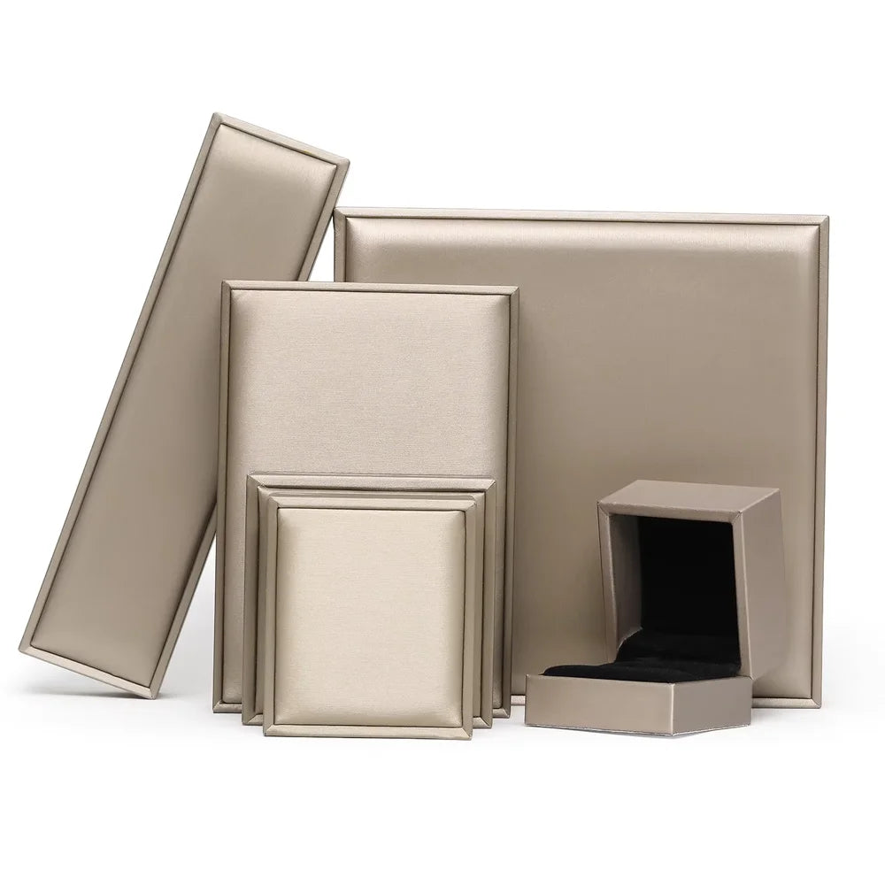 Custom Logo Elegant Rectangle PU Leather Jewelry Packaging Boxes for Rings Pendants Earrings Necklaces Bracelets-100 Pcs MOQ