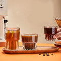 Bar Small Vertical Striped Beer Dessert Water Juice Espresso Latte Coffee Glass Tumbler Cute Stackable Clear Ribbed Drinking Mug