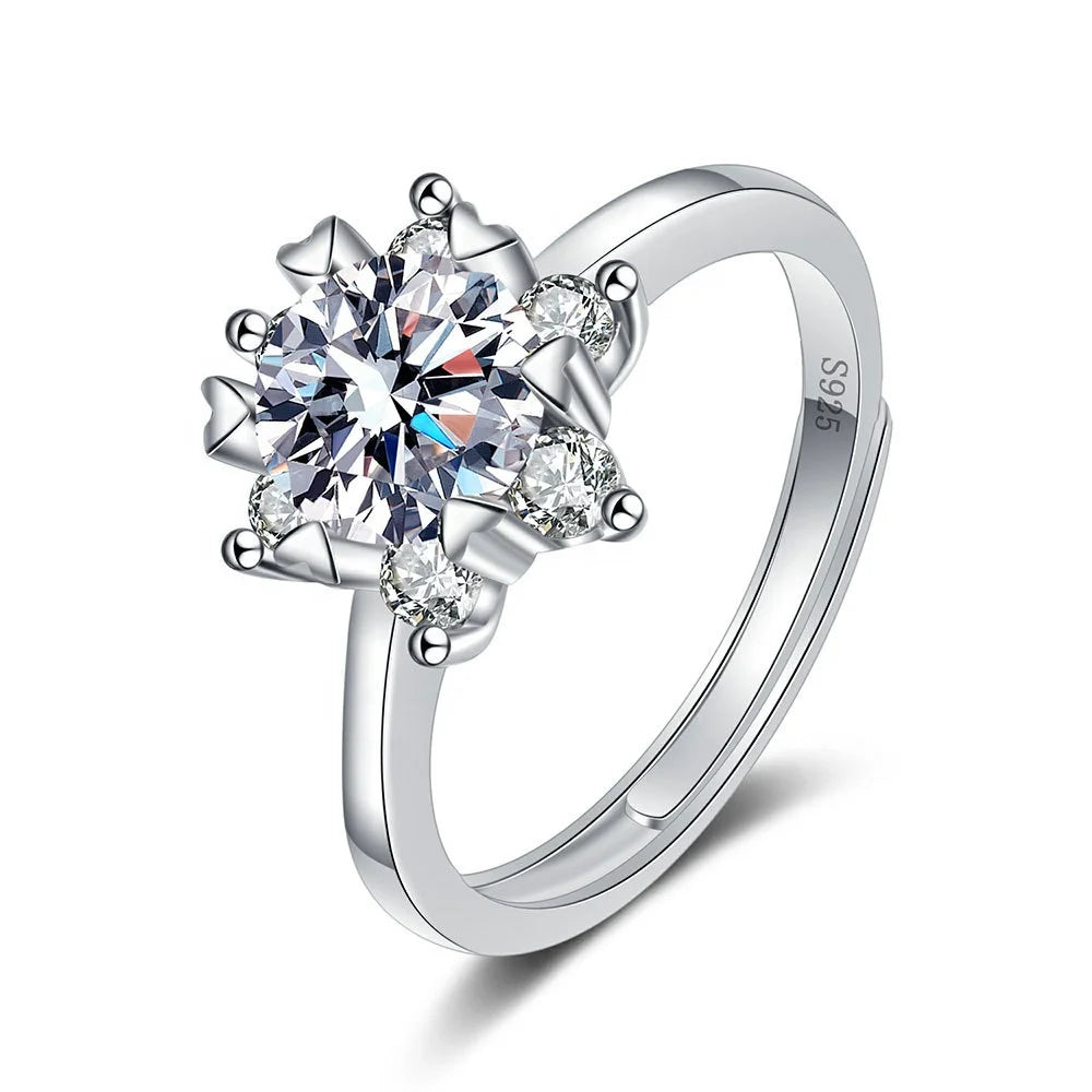 MR37 Custom 925 Sterling Silver Flower Wedding Rings for Women Solid Genuine Moissanite Diamond Engagement Fine Jewelry