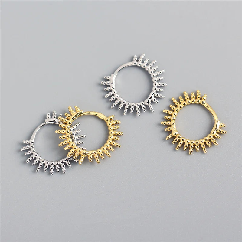 925 Sterling Silver Beads Punk Gold Plated Hoop Earrings for Fashion Women Bohemian Charming Party Jewelry Gift