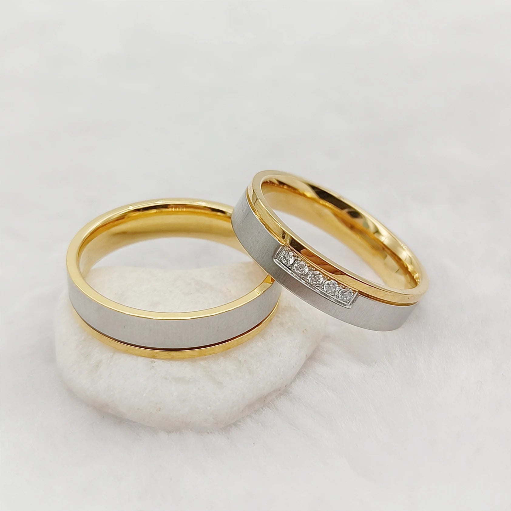 Classic Western 2pcs Wedding Engagement Rings Sets for Couples Love Alliance 24k Gold Plated Women Fashion Jewelry Wholesale