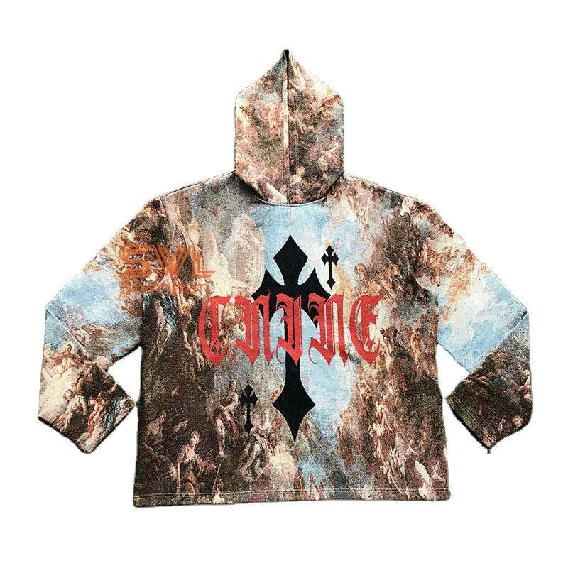 2024 Men Hoodies Streetwear Tapestry Hoodie Plus Size Mens Sweatshirt Customize Jacquard Woven Tapestri Silk Hood Hoodies