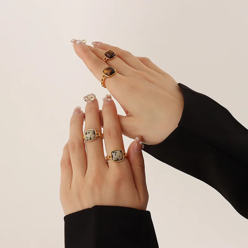 European and American Affordable Luxury Fashion Style Natural Stone Tigereye RingWomen's Ring Ornament 18K