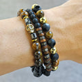 Ilona Men's Bracelet Set New Design Brown Mixed Beaded 3pcs Hand Jewelry for Anniversary