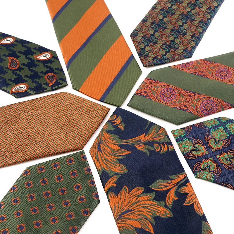 Custom Luxury Neckties Handmade Floral Jacquard Neck Ties for Men Accessories Green Striped Business Suit Ties Slim Necktie