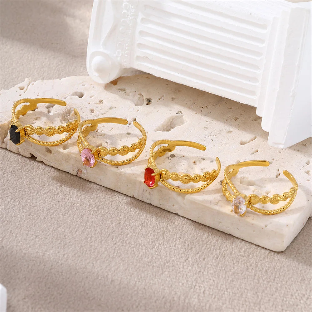 Hot Selling Accessories Gold Filled Trendy Fashion Alloy Zircon Jewelry  stainless steel Rings