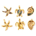 Fashion 18K Gold Plated Waterproof Enamel Star Charm Jewelry Stainless Steel Turtle Conch Starfish Pendant for Necklace