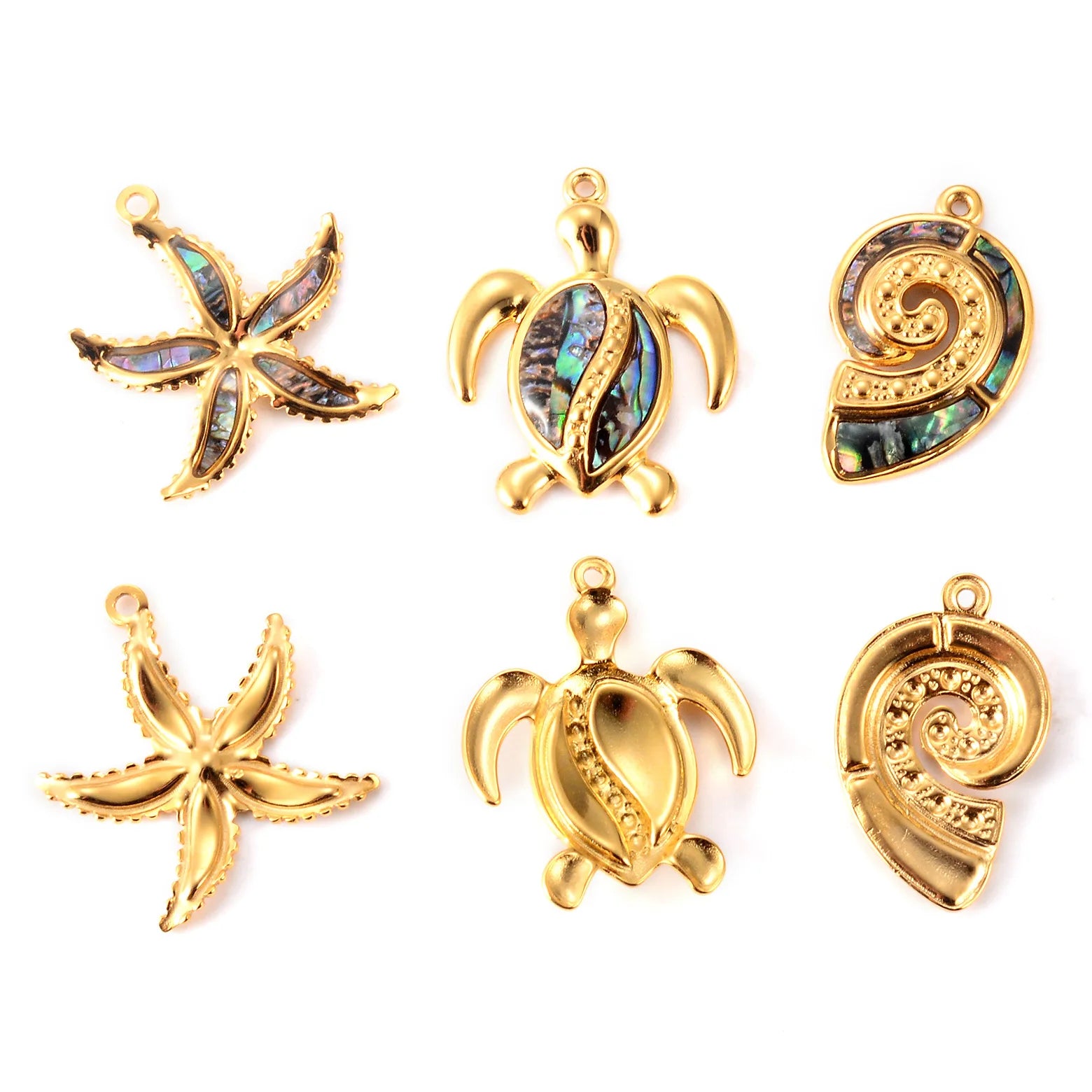 Fashion 18K Gold Plated Waterproof Enamel Star Charm Jewelry Stainless Steel Turtle Conch Starfish Pendant for Necklace