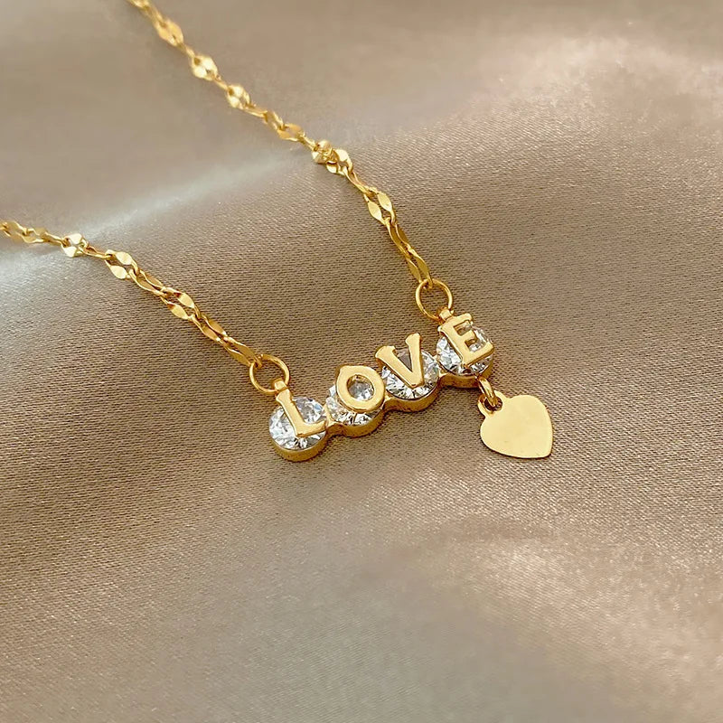 Collar CorazonHot Selling Collar De Amor Crystal Heart Pendant Necklace Stainless Steel Letter Necklace