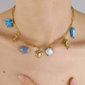 Personalized Creative 18K Gold Plated Ocean Elements Shell Turtle Starfish  Stainless Steel Necklace