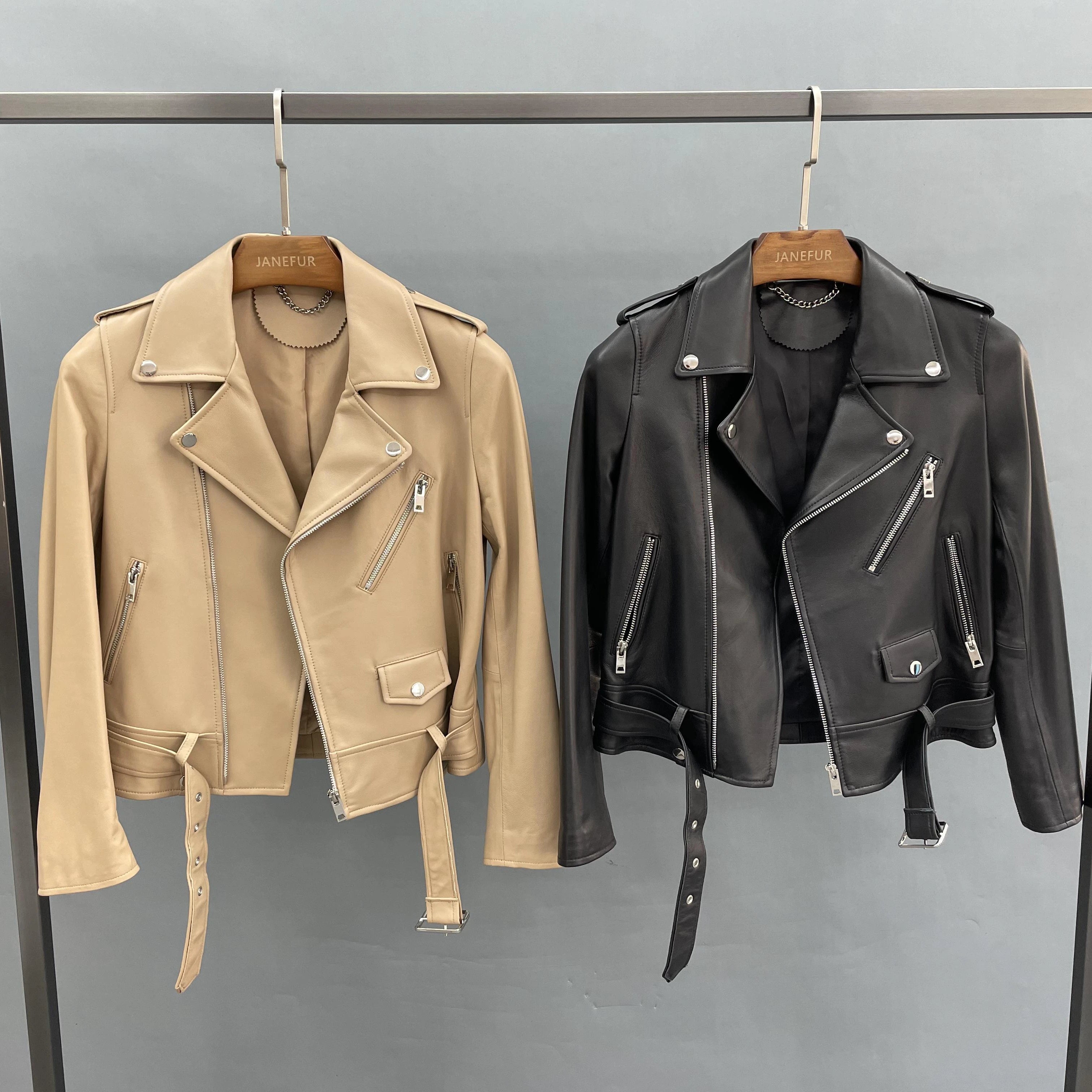 Autumn Winter Fashion Pure Color Long Sleeve Outwear Leather Suit Zipper Jacket for Women