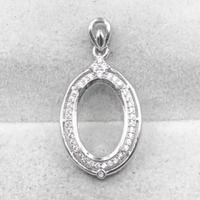 Sterling Silver 9*14mm Semi Mount Pendant Empty Frame Blank Support Setting S925 Base Holder Without Center Stone for DIY Inlay