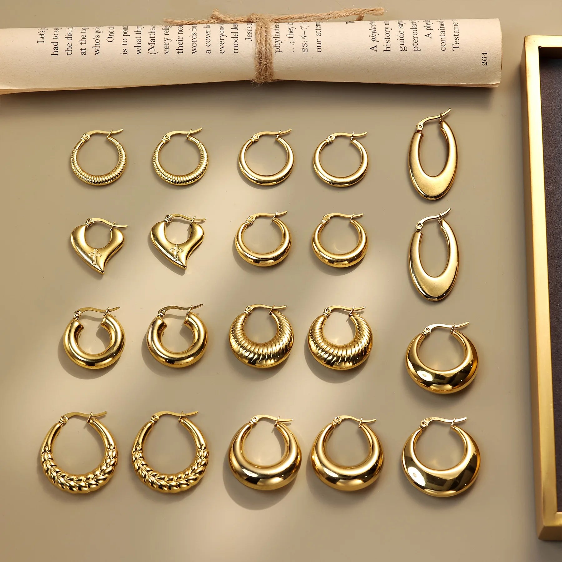 New Fashion Women 18k Gold Plated Stainless Steel Earrings Hypoallergenic Jewelry Screw Twisted C-shape Hoop Earrings