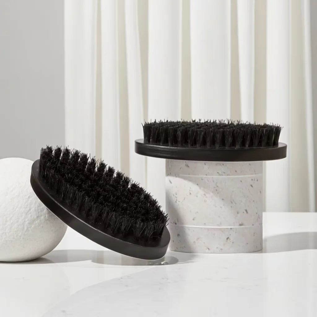 Wholesale Custom OEM Laser Printing Logo Beard Brush Black Wooden Boar Bristle Beard Brush for Mustache