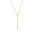 Simple Stainless Steel 18K Gold Plated Pullable Freshwater Pearl Chain Necklace Irregular Pearl Pendant Y Shaped Choker Necklace