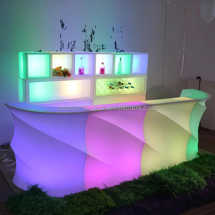 Modern Contemporary White Plastic LED Mobile Bar Portable Bar Counter for Home or Hotel Commercial Furniture Bar Tables