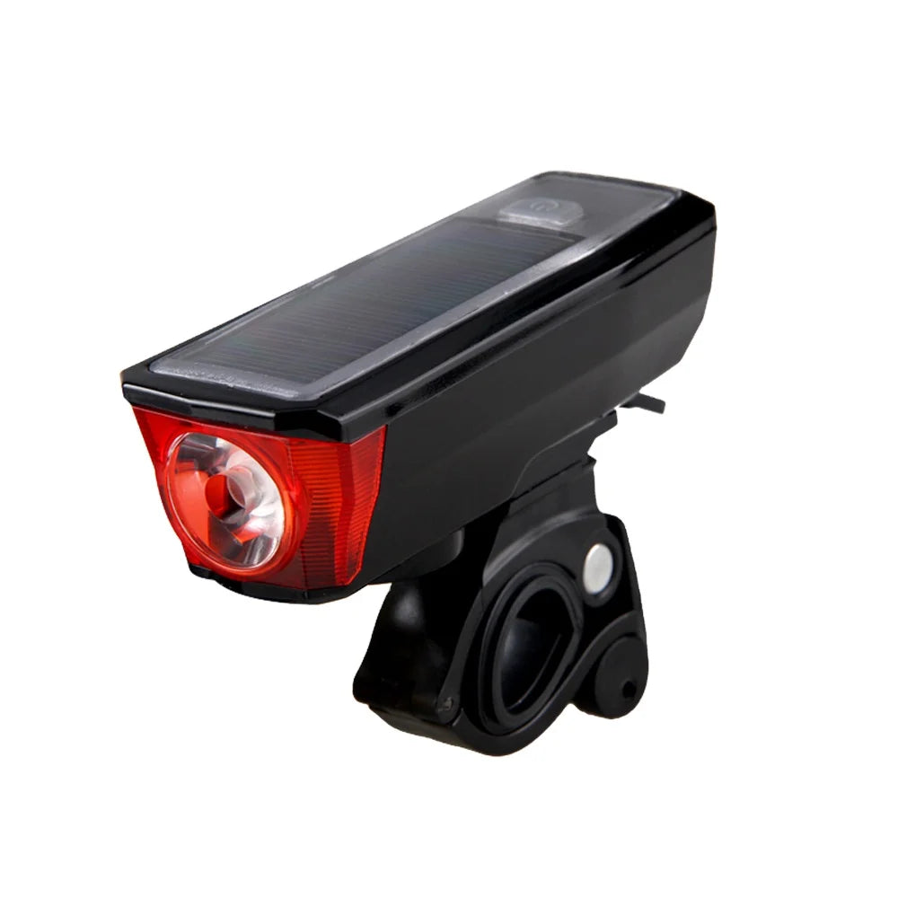 Intelligent 350lm Solar Black LED Bicycle Headlight with Battery USB Charging IPX4 Waterproof MTB and Horn Bike Riding Equipment