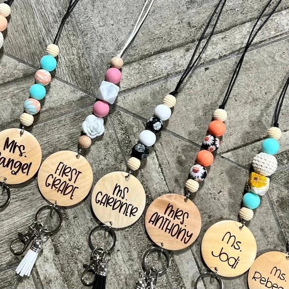 Teacher Appreciation Day Breakaway Floral Beads ID Badge Holder Teacher Lanyard Keychain for Keys