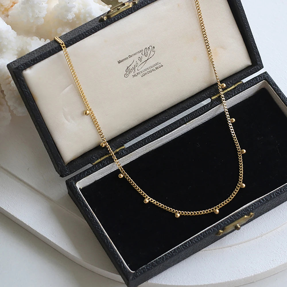 Minimalist Trend Jewelry Set Choker Chain Bracelet 18k Gold Plated Stainless Steel Beaded Necklace Women