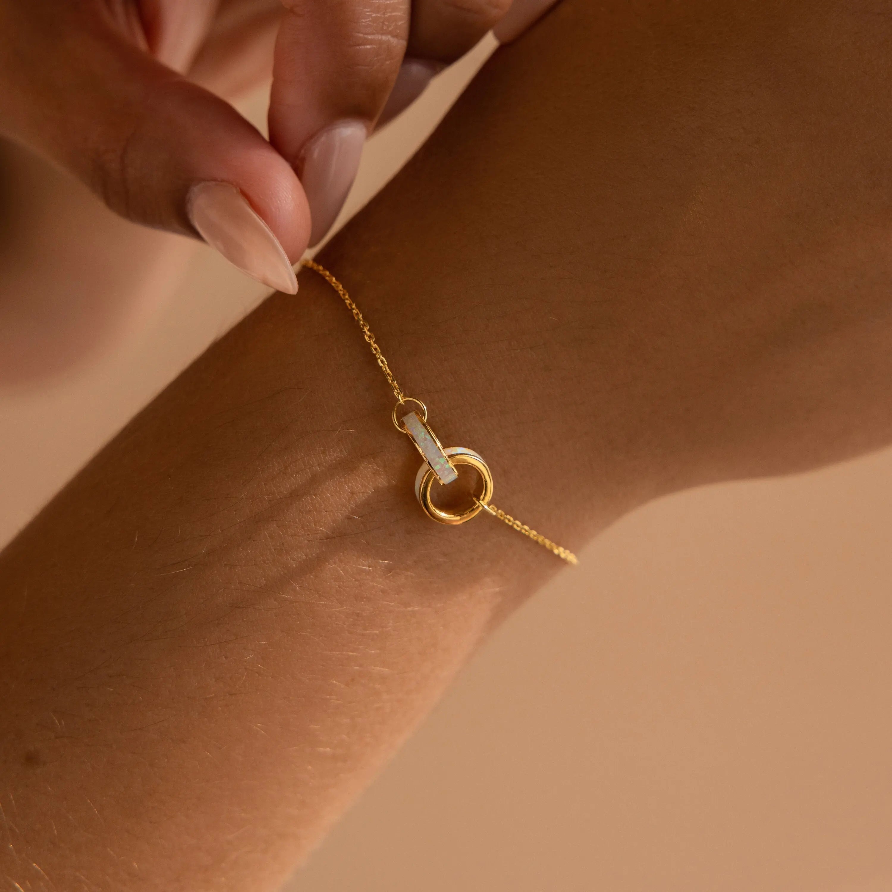 Dainty Infinity Charm Interlocking Opalite Bracelet Stainless Steel Waterproof Jewelry Bracelet
