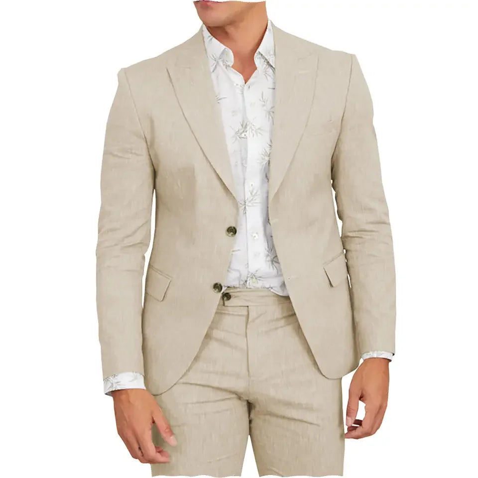 Beach Summer Linen  Men's Suits Regular Fit 2 Pieces Set Tailor Made Man Party Tuxedos  Blazer Pants for Wedding Groomsmen