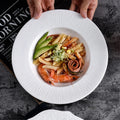 Modern Embossed Deep Disc Ceramic Plate Customized Pattern Eco-Friendly Business Gift Luxury Tableware Color Enamel Technique