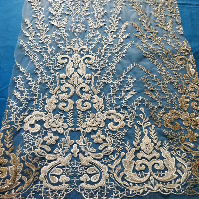 Factory Wholesale Bridal Embroidery Beaded Lace Fabric French Lace Fabric Textile_wholesalers for Wedding Dress