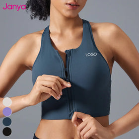Janya Women's XL Custom Logo Running Sports Bra Lightweight Adjustable Straps Shockproof Gym Fitness Top Front Zipper Yoga Bra