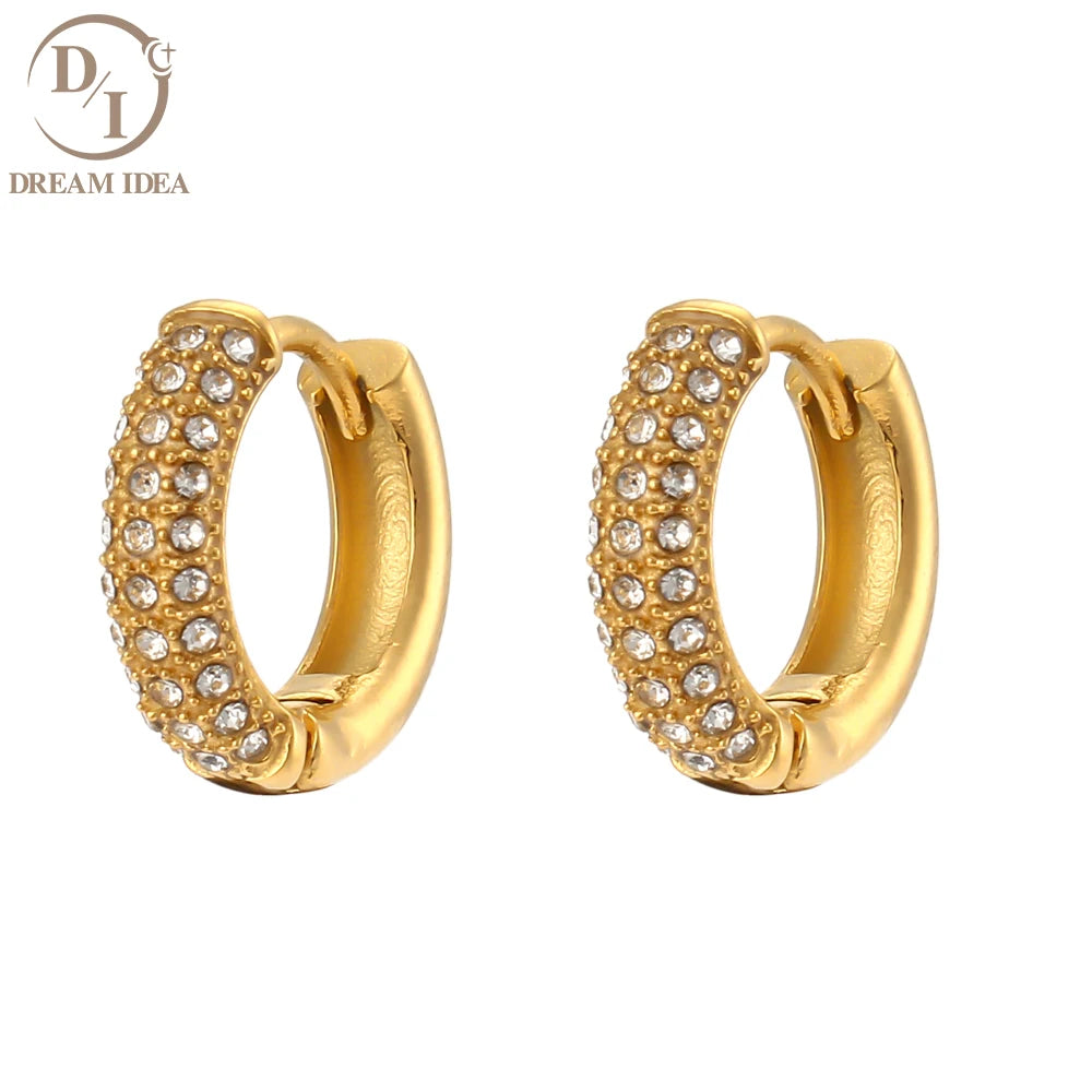 Fashion Gold Plated Jewelry Cubic Zircon Thick C Shaped Earring Stainless Steel CZ Chunky Hoop Earrings Women Christmas Gift