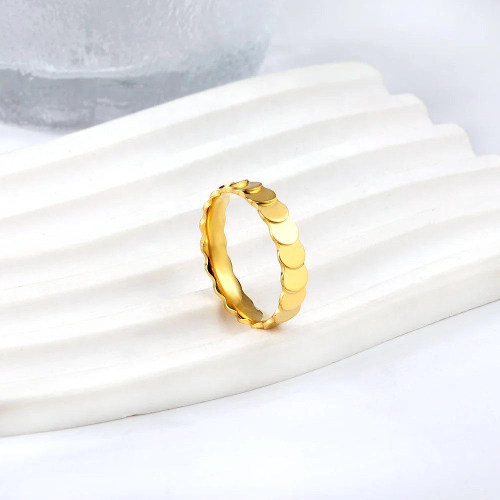 Tarnish Free Minimalist  Couple Rings 18K PVD Gold Jewelry Stainless Steel Fish Scale RingsDesign for Men Women
