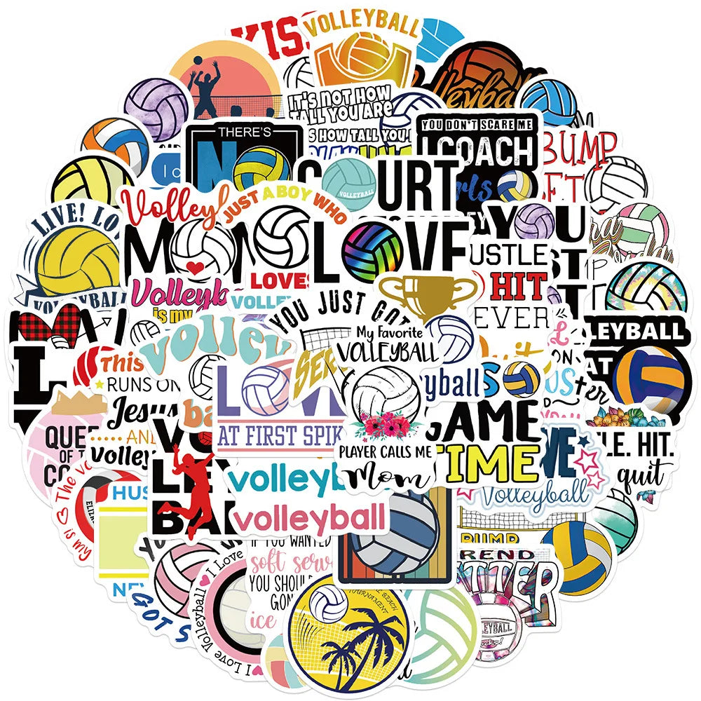 50Pcs Cartoon Volleyball Graffiti Stickers Suitcase Skateboard Guitar Decorative Stickers DIY Waterproof Gift Sticker for Kids