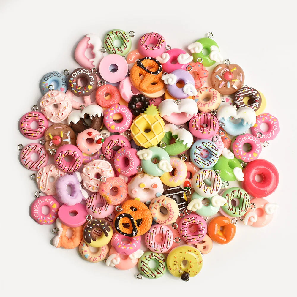 10pcs/bag Mixed Candy Bread Dessert Food Resin Charm Pendant for Diy Jewelry Keychain Pendants Necklace Bracelet Accessories