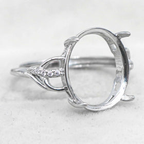Sterling Silver 12*15mm Semi Mount Ring Empty Frame Blank Support Claws Setting S925 Base Holder Without Center Stone for Inlay