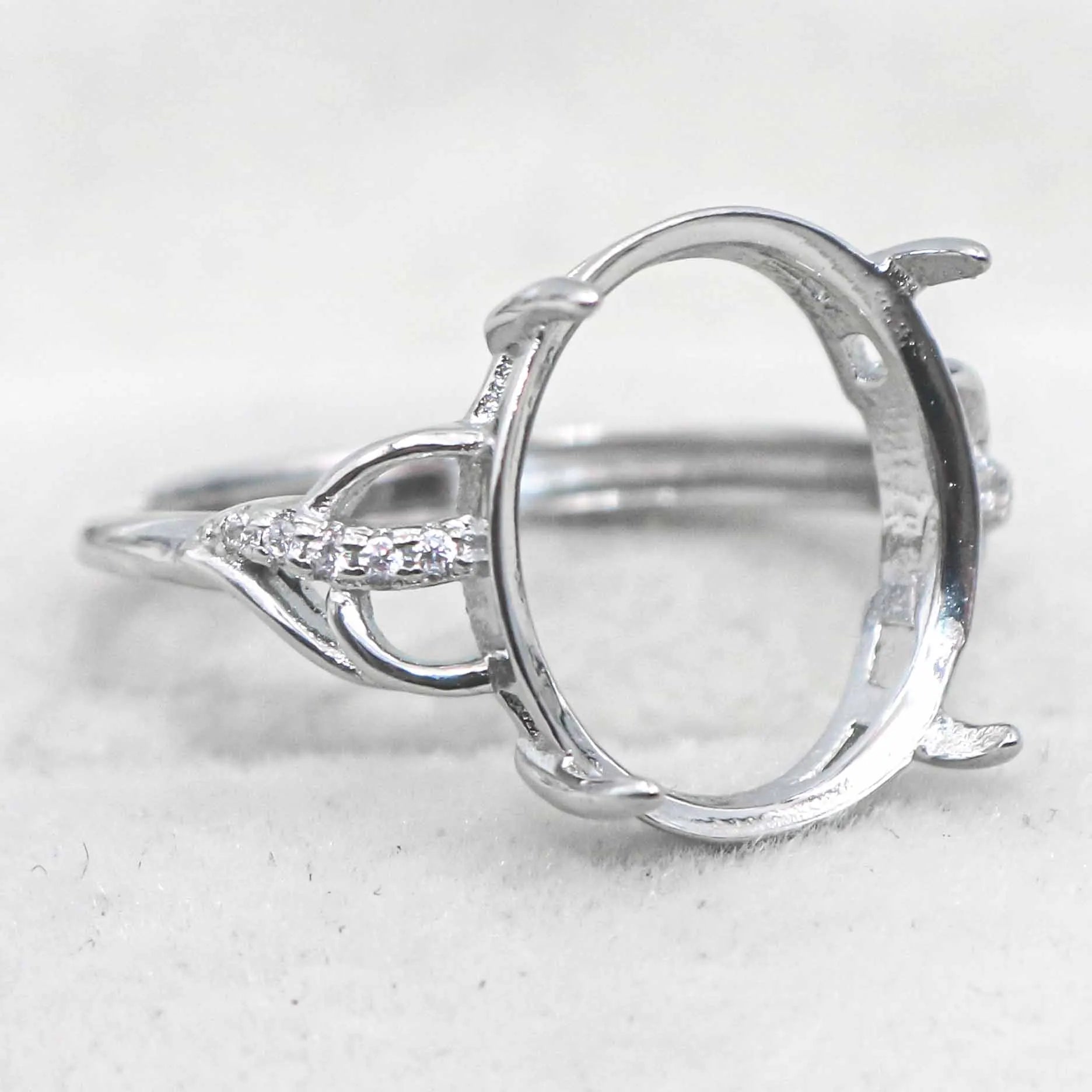 Sterling Silver 12*15mm Semi Mount Ring Empty Frame Blank Support Claws Setting S925 Base Holder Without Center Stone for Inlay