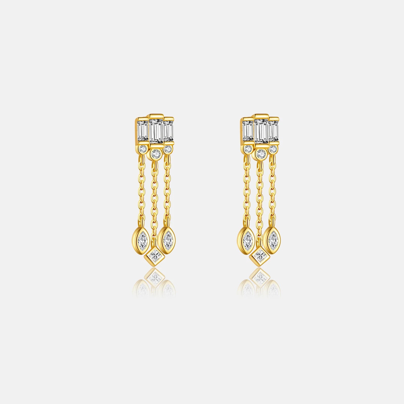 FUAMAY Pendientes Plata Teardrop Sterling Silver CZ Zirconia Tassel Earrings Clear Baguette Stone Studs Earrings for Woman