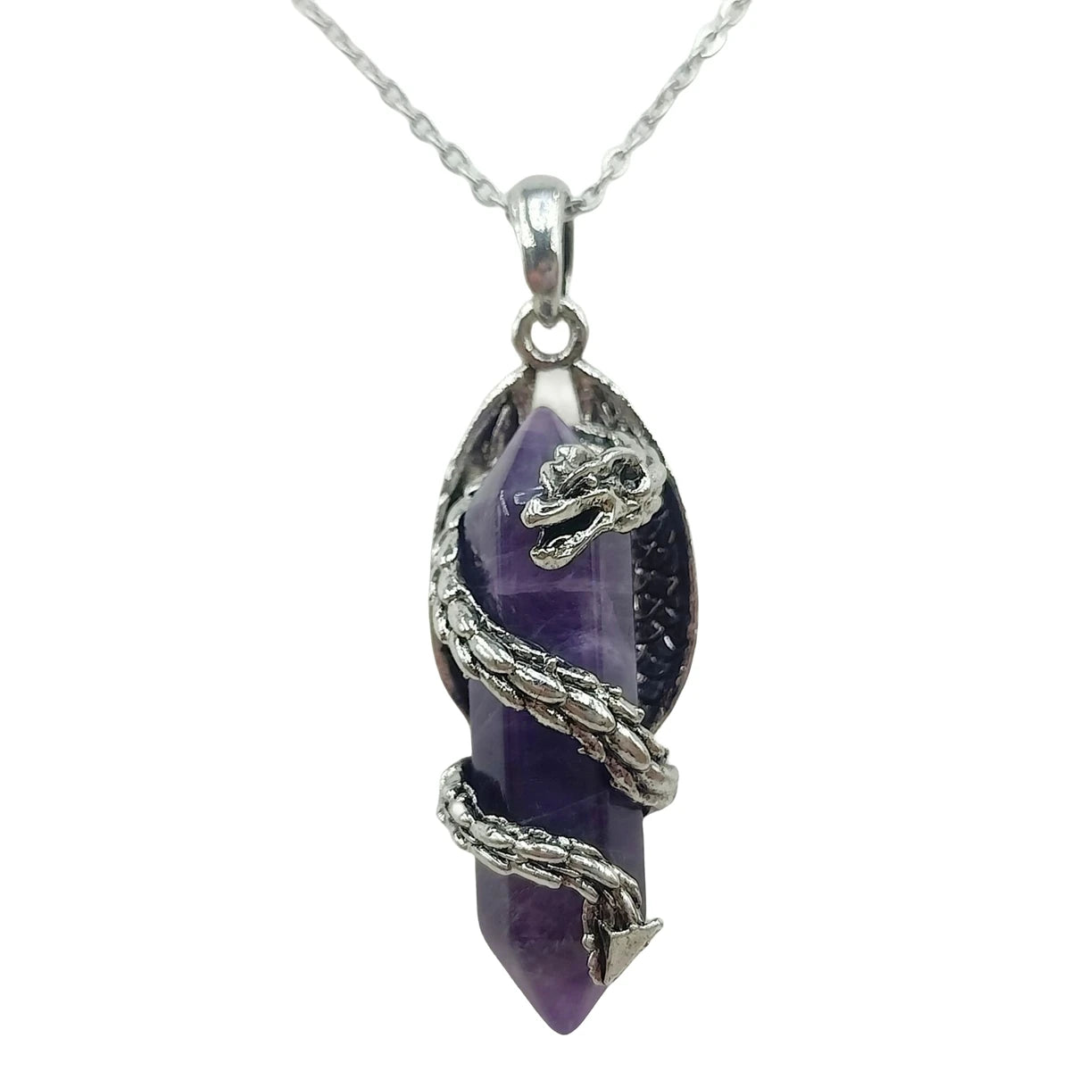 Chinese New Stainless Steel Dragon Wrapped Natural Rose Quartz Amethyst Couple Pendant Necklace With Reasonable Price