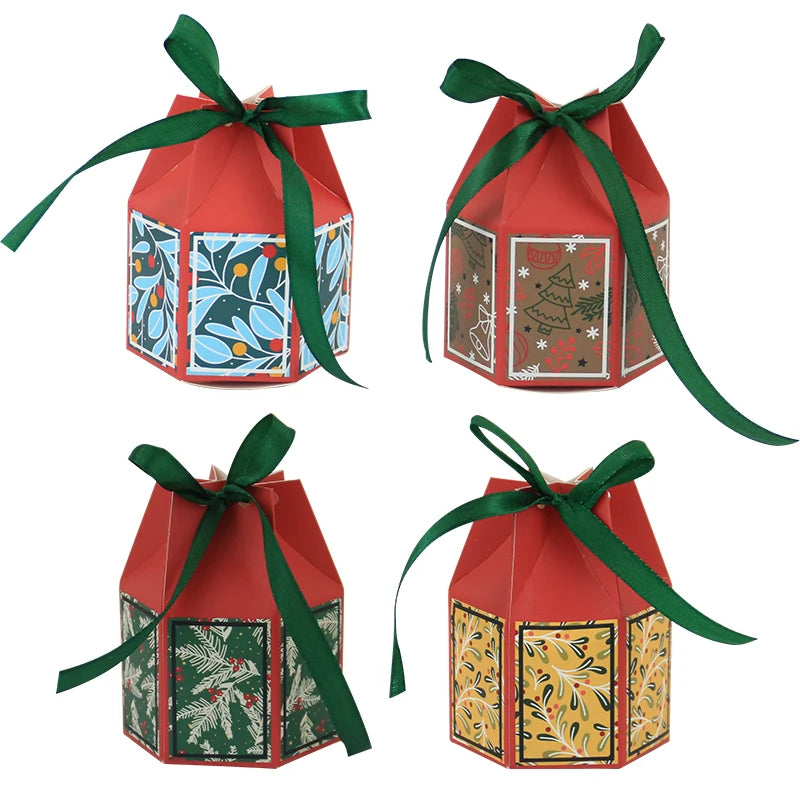 Merry Christmas Recyclable Paper Boxes Matt Lamination Bulk Goodie Treat Cookie Favor Bow Decorative Wrap Holiday Santa Presents