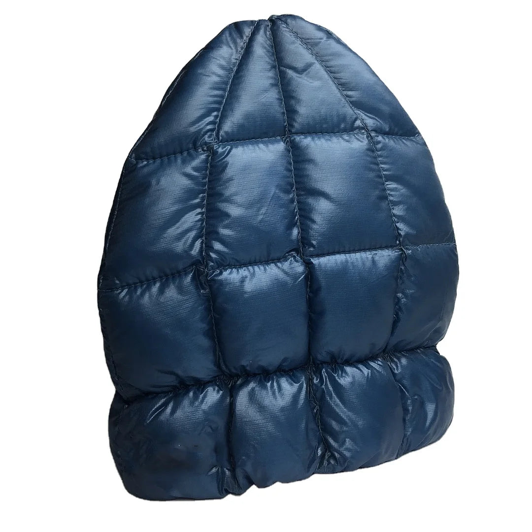 Nylon Fabric Duck 700 Fill Power Ultra-light Waterproof Windproof 3D Embroidery Beanie Hat Customized Camping Hiking Four