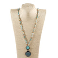 New Bohemian Ethnic Style Women's Jewelry 6mm Natural Stone Glass Knot Necklace Round Natural Stone Link Cross Pendant Necklace
