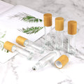 Luxury 10ml Clear Glass Roller Bottle Bamboo Lid Frosted Finish Screen Printed for Essential Oil Serum Skin Care Cream Mascara
