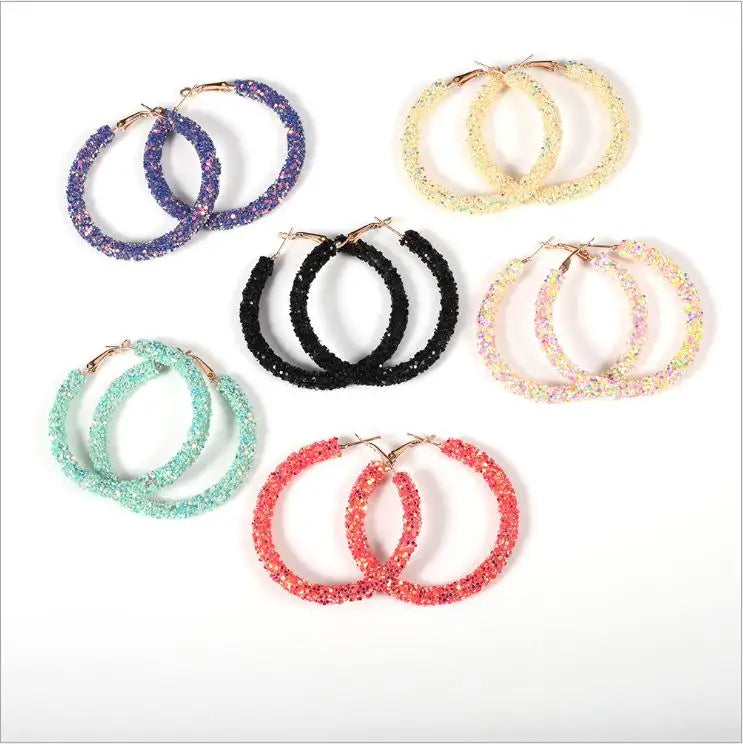 Paillette Hoop Earrings Girl Multi-color Baguette Hoops Pendentives Gold Filled Hoop Jewelry