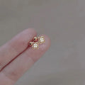 Ladies Fashion Unique Alloy Copper Tiny Flat Screw Back Rhinestone Zircon Beads Clover Stud Earring Jewelry for Women