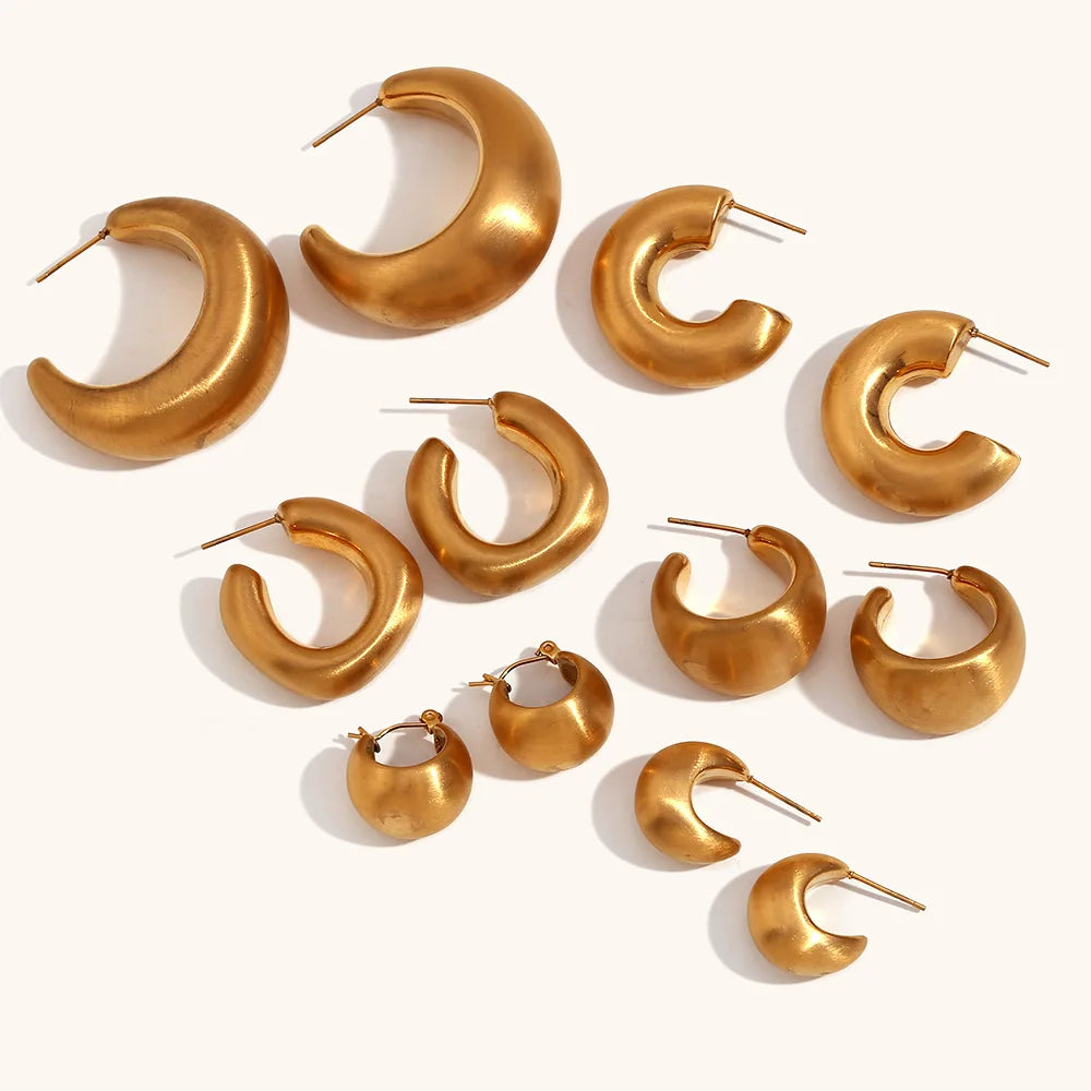 G2125 Earring Stainless Steel 18K Gold PVD Plated Statement C Shape Hoops Wedding Jewelry Gold Chunky Hoop Earrings for Wome