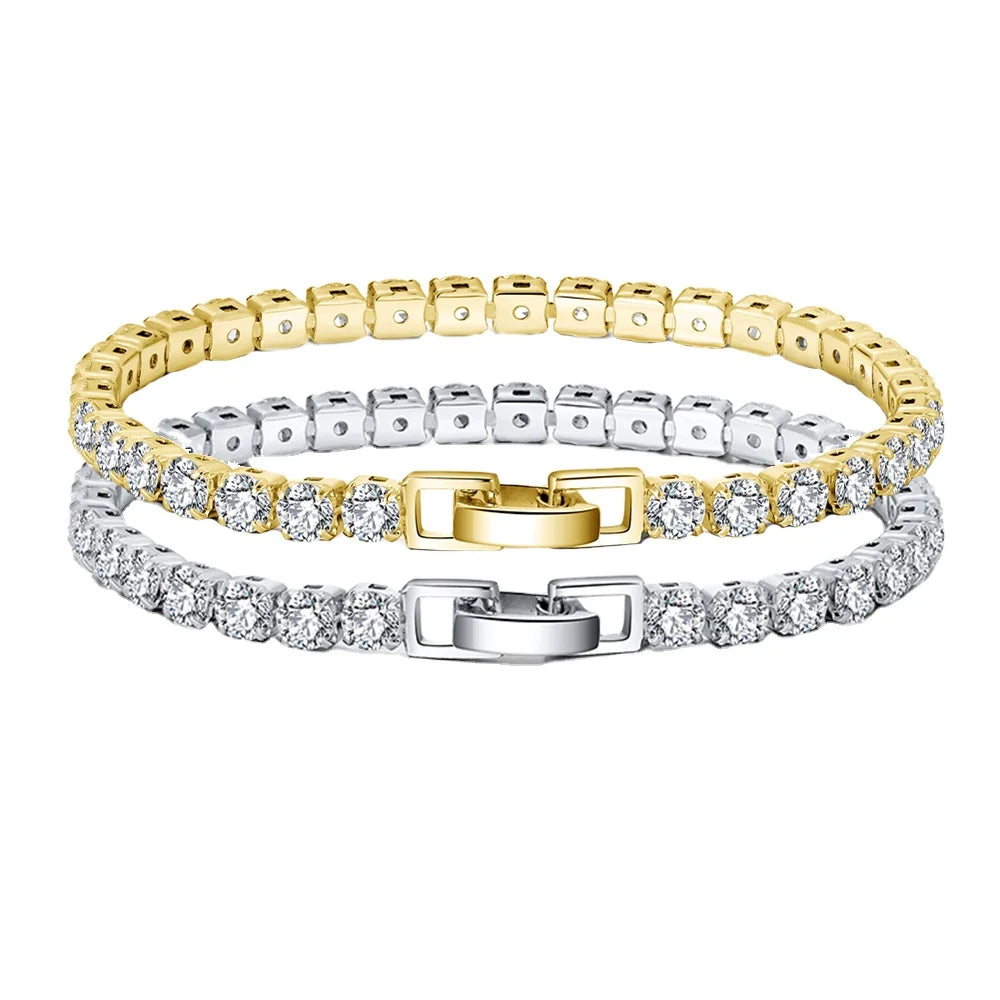 RINNTIN SB93 Luxury Jewelry S925 Sterling Silver Bracelet With 4mm Cubic Zirconia CZ 14K Gold Plated Tennis Bracelet