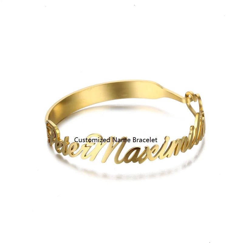 NEWNORTH Name Bangle Stainless Steel Jewelry Personalized Custom Name Love Buckle Bracelet English Alphabet Bracelet Wholesale