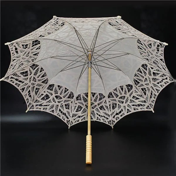 White Wedding Umbrella with Sun Lace Fantastic Lady Style Manual Control Straight Pattern