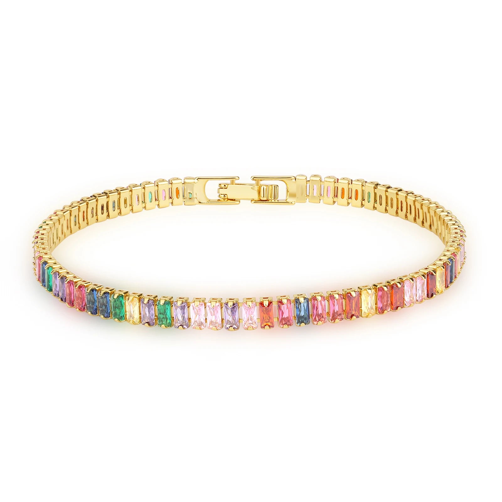 Simple Fashion Geometric 18K Gold Plated Brass Women's Punk Style Charm Crystal Tennis Chain Zircon Bracelet-Wedding Anniversary