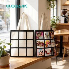 Subbank Wholesale 9 Panel Sublimation Tote Bags Blank White Cotton Linen Tote Bag for Heat Press DIY Printing & Gift Packaging